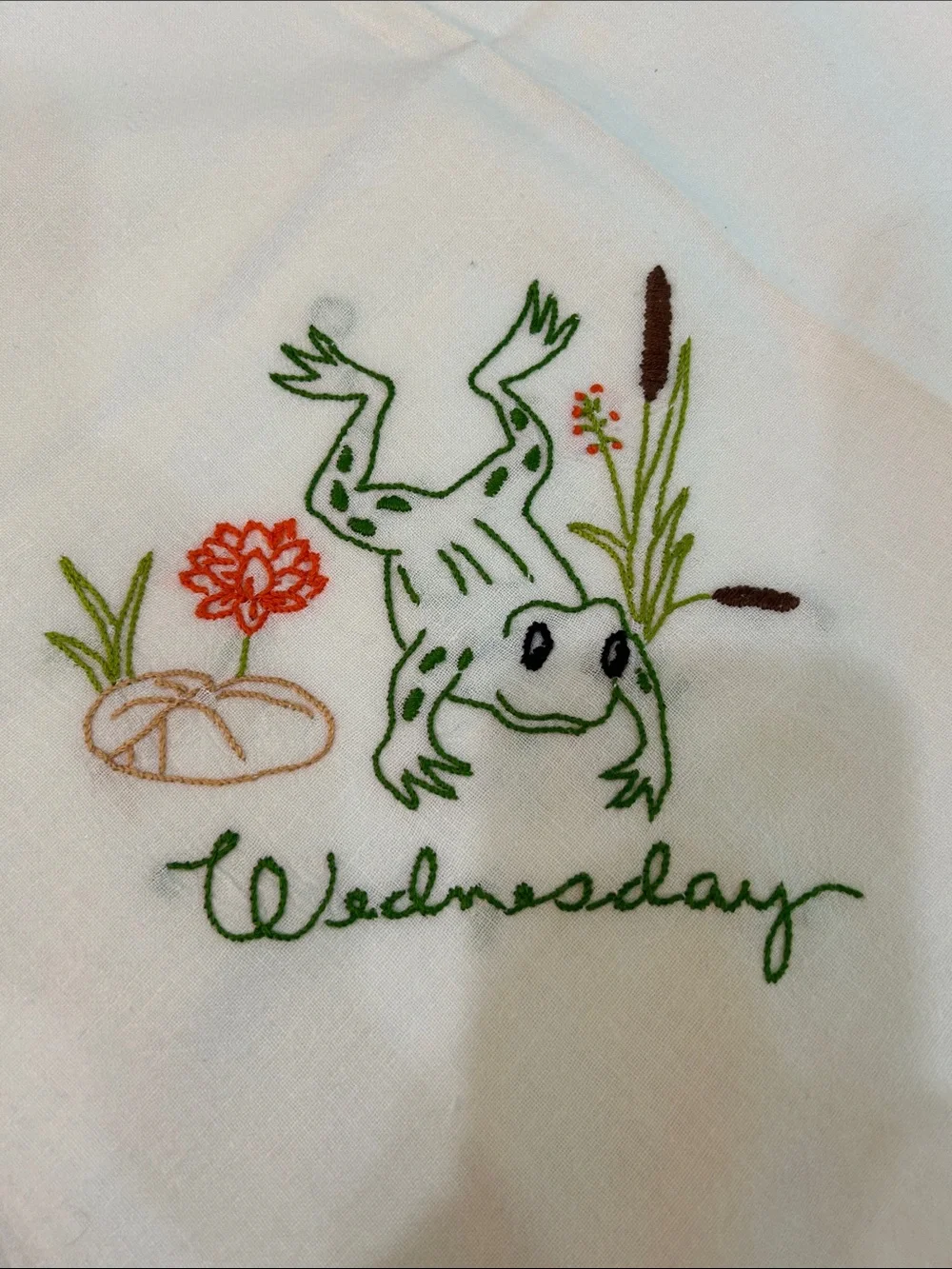 Vintage Hand Embroidered Frog Tea Towels Set
